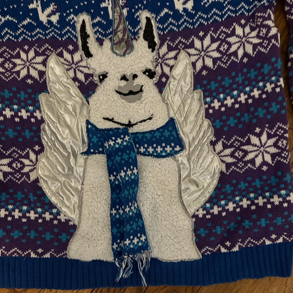 Ugly Christmas unicorn Llama Sweater - winter fun girls 14/16 - Picture 2 of 3